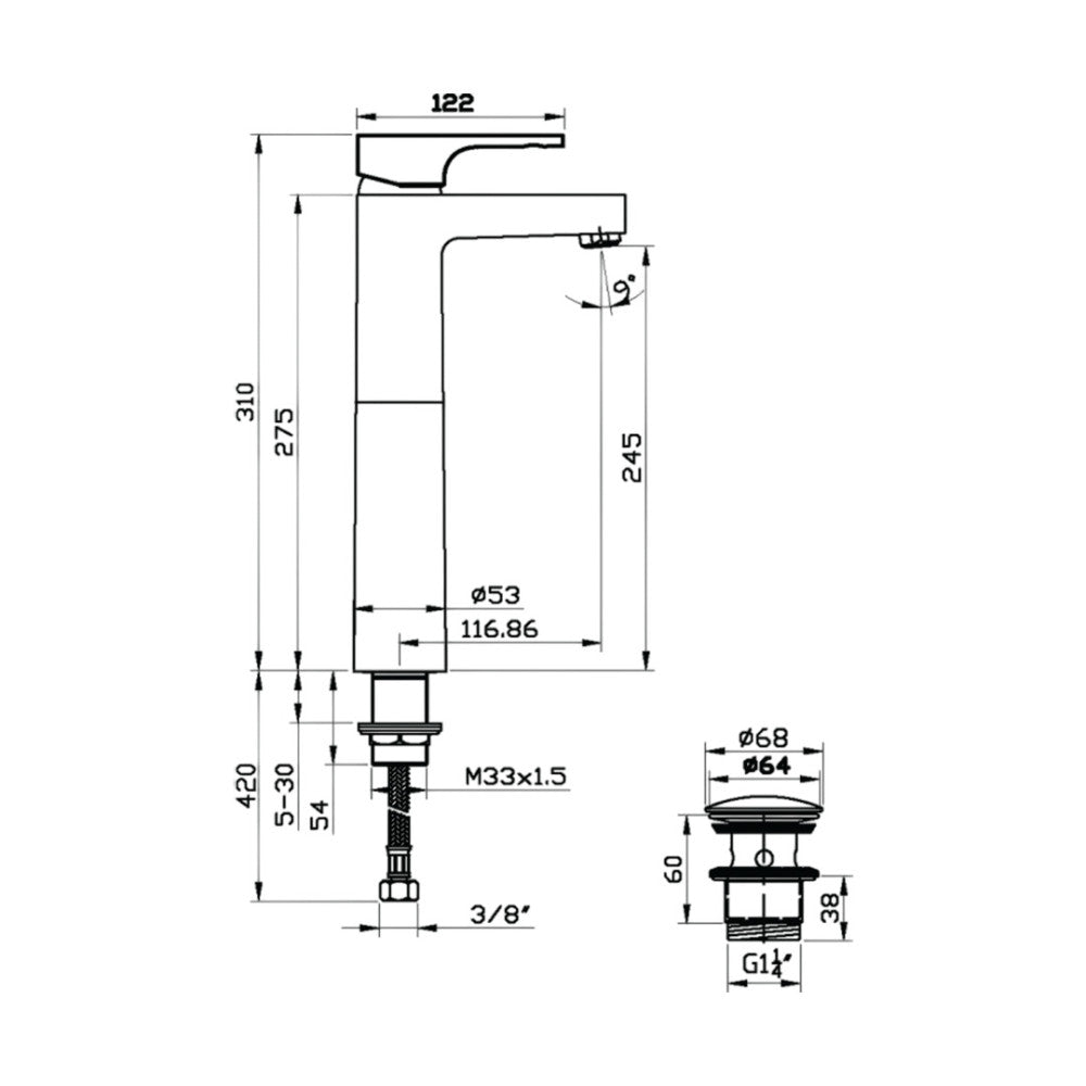 Sarrdesign Basin Mixer Tara High-neck Chrome