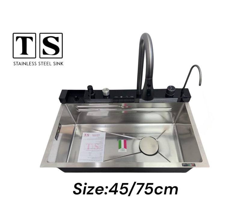 Sink Stainless Steel Ts 45 X 75 Siphone 3 Inch Smart Digital With Mixer Silver