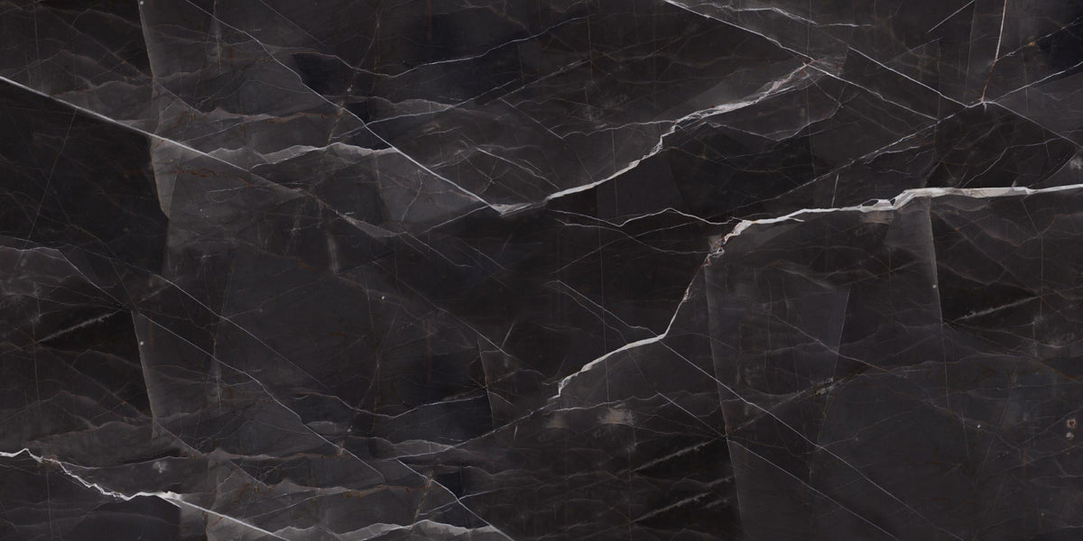 Porcelain Cleopatra Calcata Black glossy 120x240 cm 8 mm