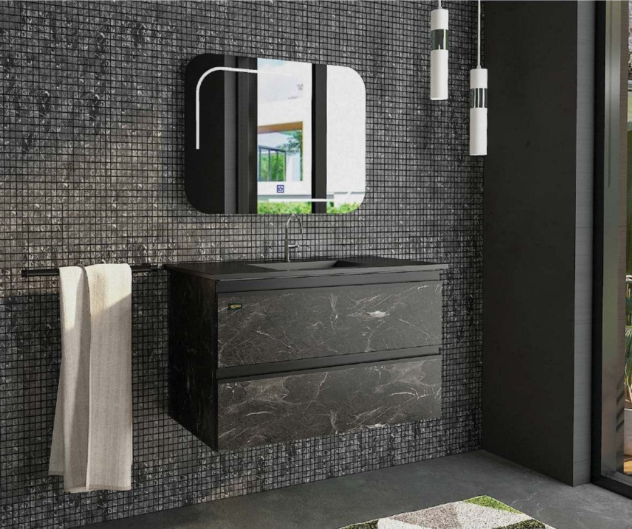 وحدة موبيليا بيرويا مع حوض اسود مستورد 80×46 سم لوتس