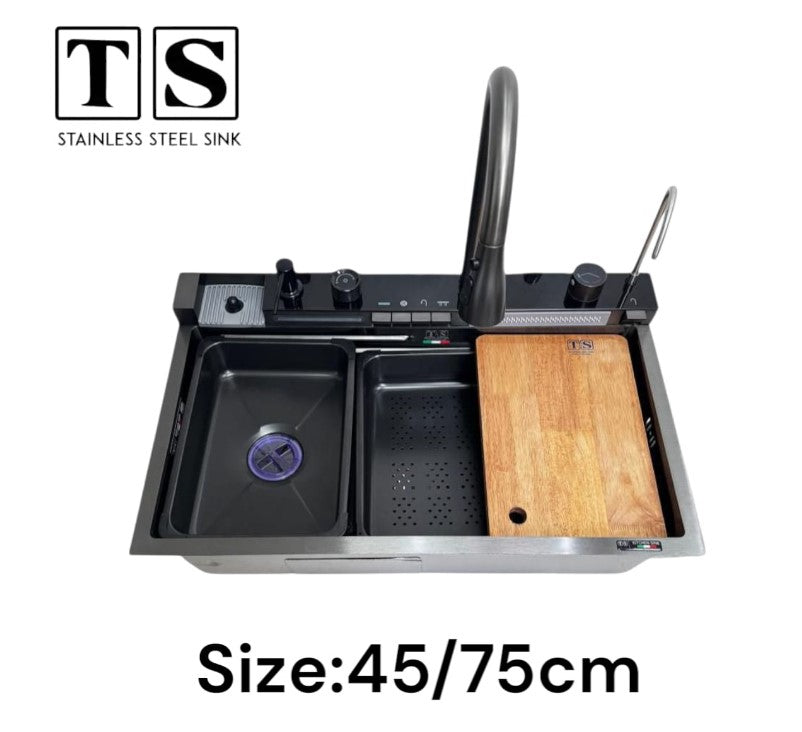 Sink Stainless Steel Ts 45 X 75 Siphone 3 Inch Smart Digital With Mixer Black