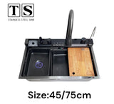 Sink Stainless Steel Ts 45 X 75 Siphone 3 Inch Smart Digital With Mixer Black